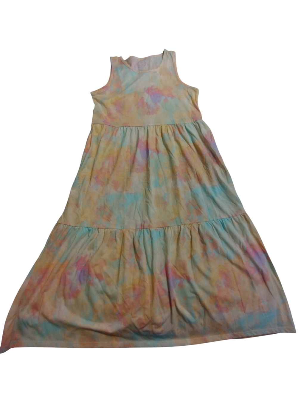EUC Sleeveless Tie-Dye Maxi Dress in Pastel Rainbow XL 14 - 16